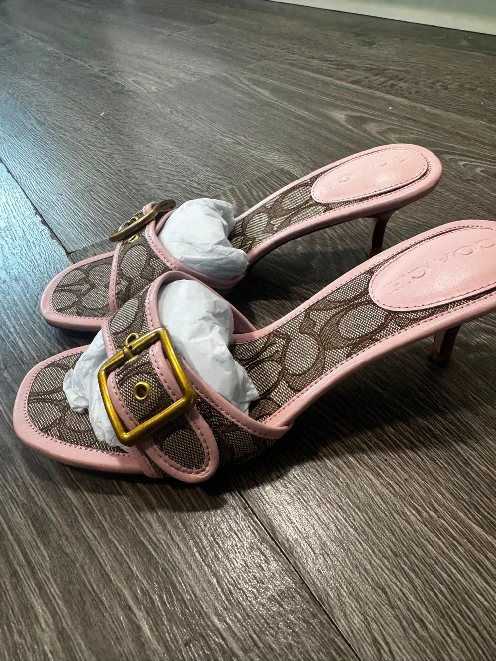 Coach Pink Signature Buckle Mule Heels